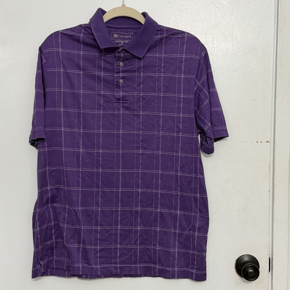 Jos A Bank Mens Golf Polo Preppy Windowpane Business Casual Medium Cotton Shirt